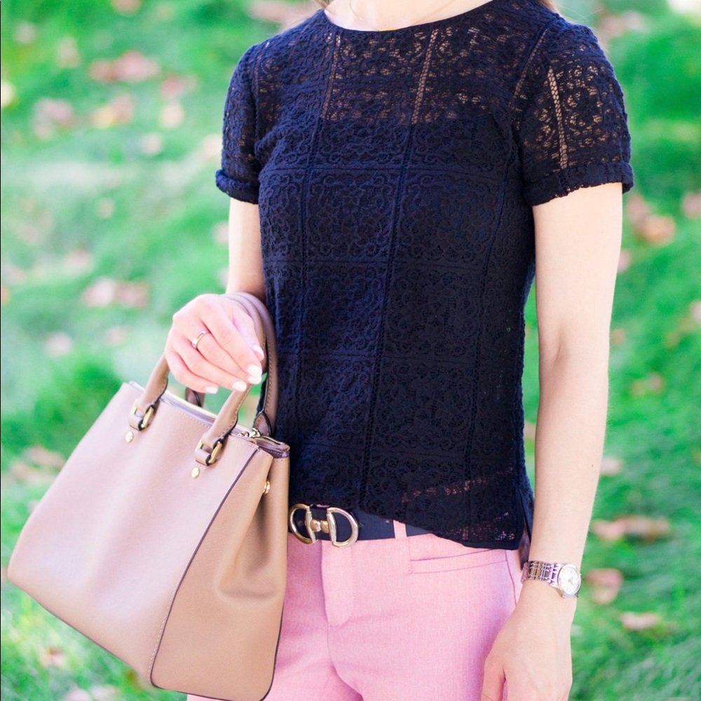 Ann Taylor Navy Lace Top. Size XXSP.
